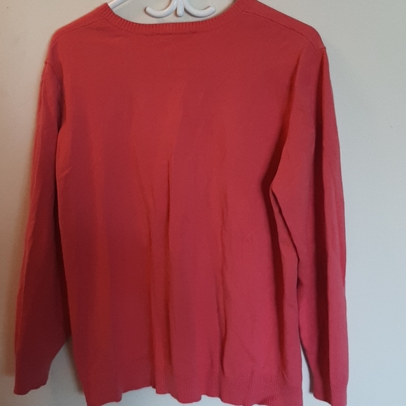 Lands End pink/corral color cotton v-neck sweater - Picture 4 of 4